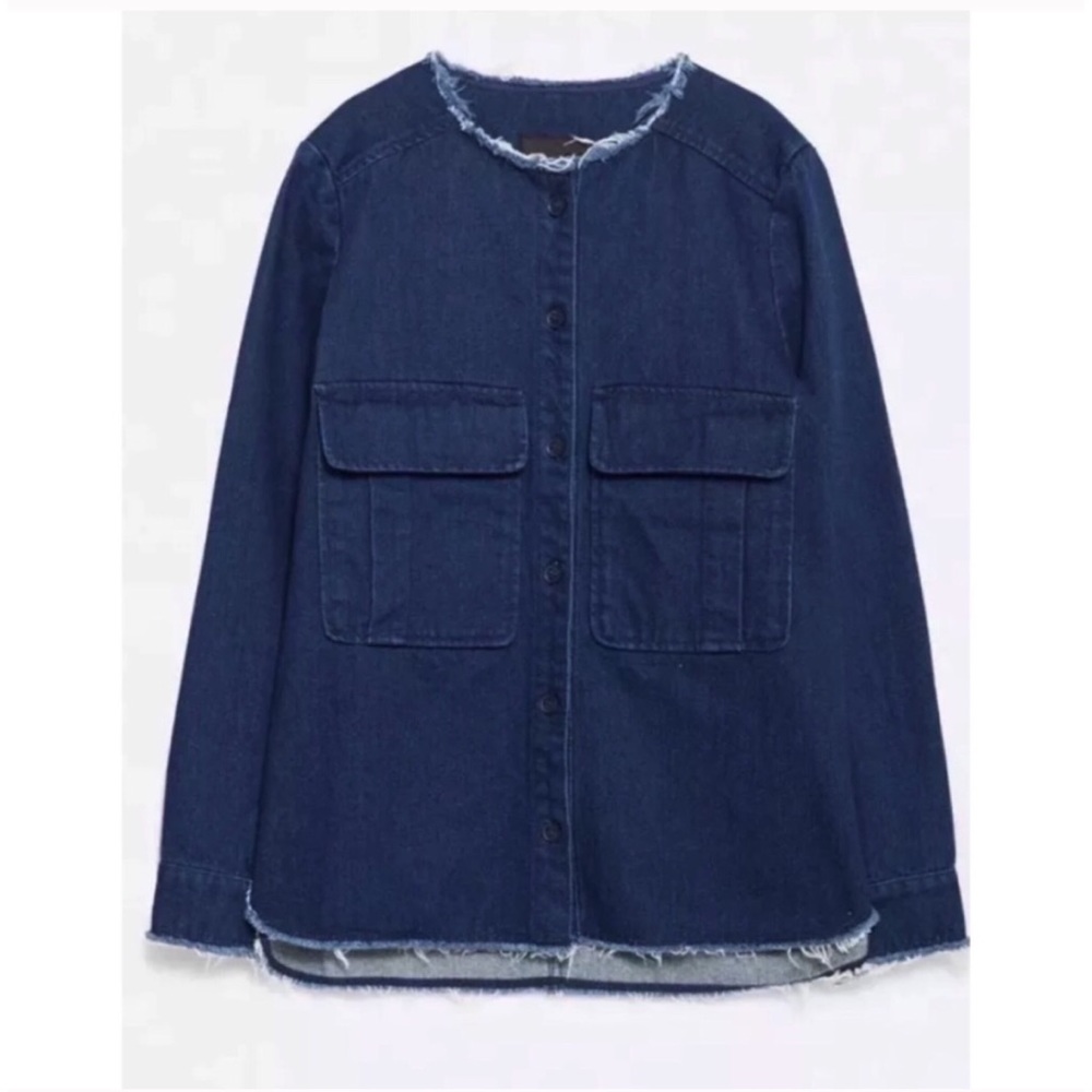 ZARA Trafaluc Frayed, Raw Hem Dark Denim J… - Picture 2 of 8
